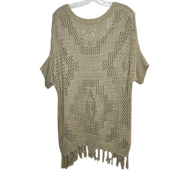 MAURICES Crochet Knit Tassel Sweater Top Boho Tan - Picture 2 of 7